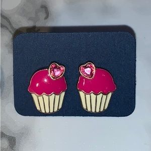 Pink Cupcake Bling 🧁 Earrings w Backs